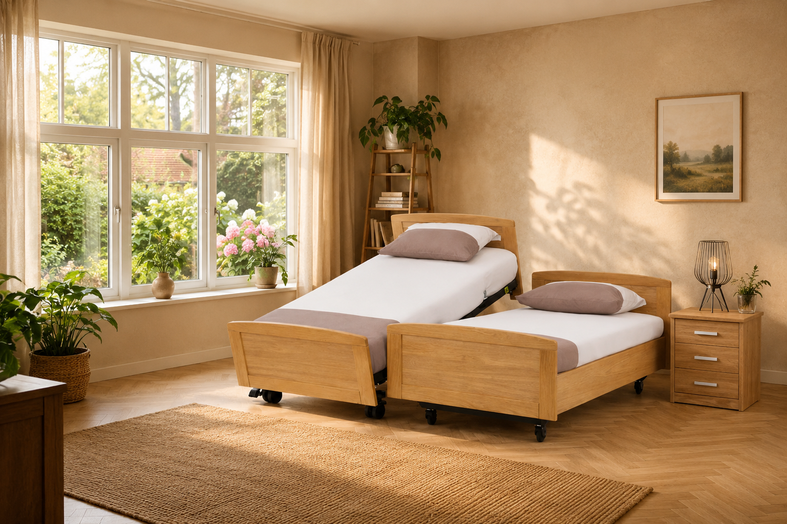 Tweepersoons houten hoog-laag bed met afzonderlijke verstelling
